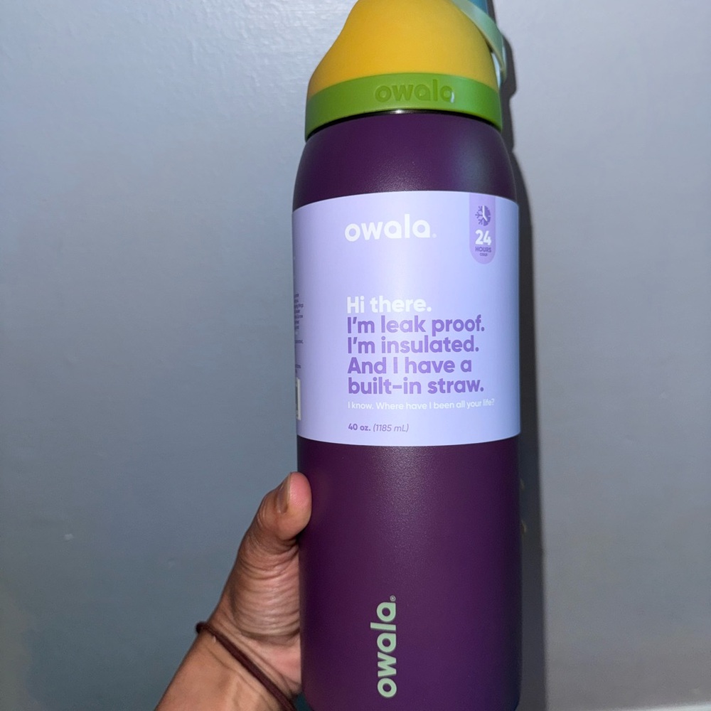 Owala Purple and Green Insulated Water Bottle